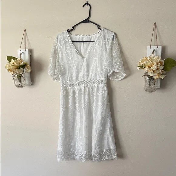 Source Unknown White Flutter Sleeve Midi Sundress - Picture 2 of 5